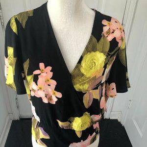 NWT ~ BOLD Elements ~ Size M ~ Black Floral Top Faux Wrap